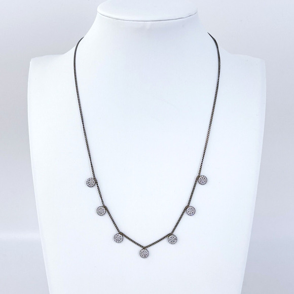 Vintage Sterling Silver 925 Adjustable Cubic Zirconia Charm Necklace 15"-17" - Picture 1 of 4